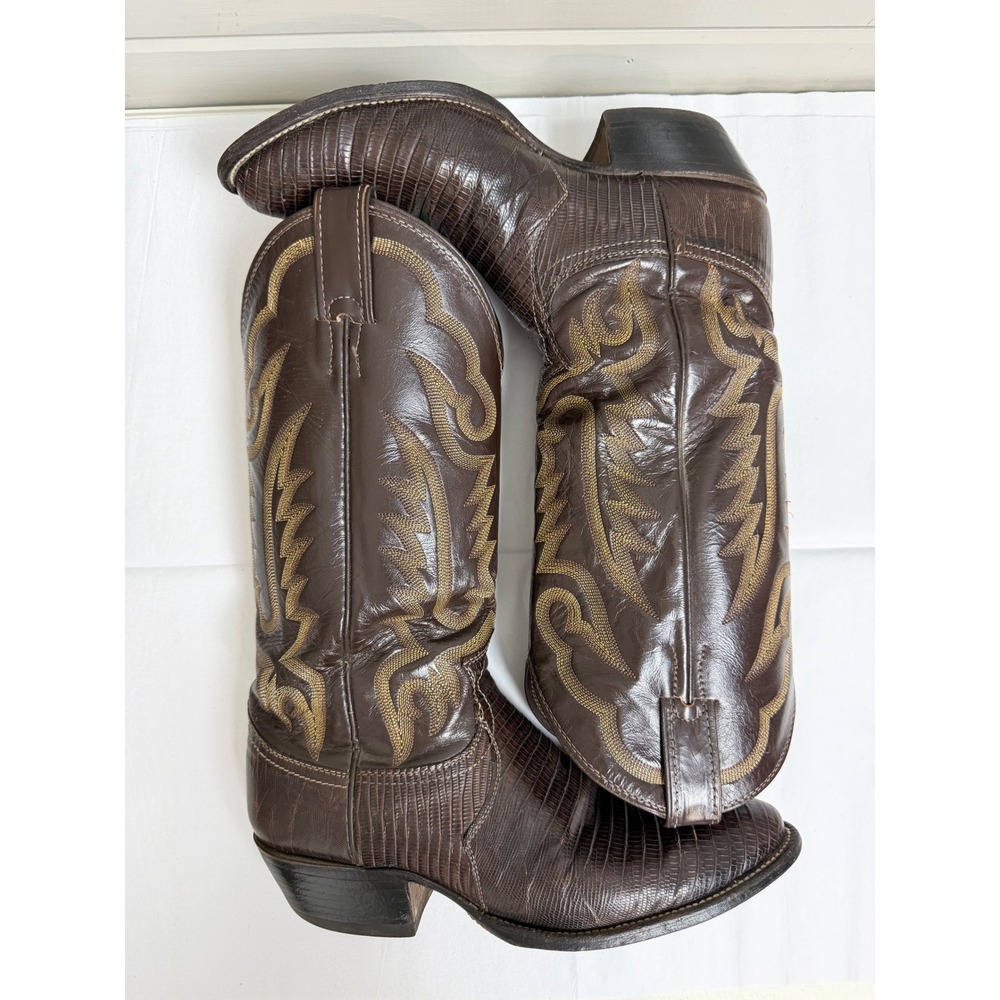 Justin Vintage Lizard Skin Western Boots Men's 7.5 Brown Exotic Leather Cowboy